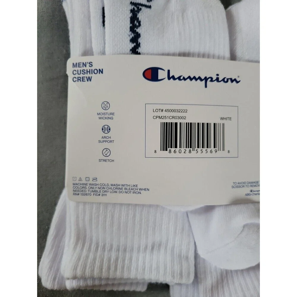 Champion Mens Crew  Socks 5 Prs -Athleticwear SZ 6-12  Cushioned Performance